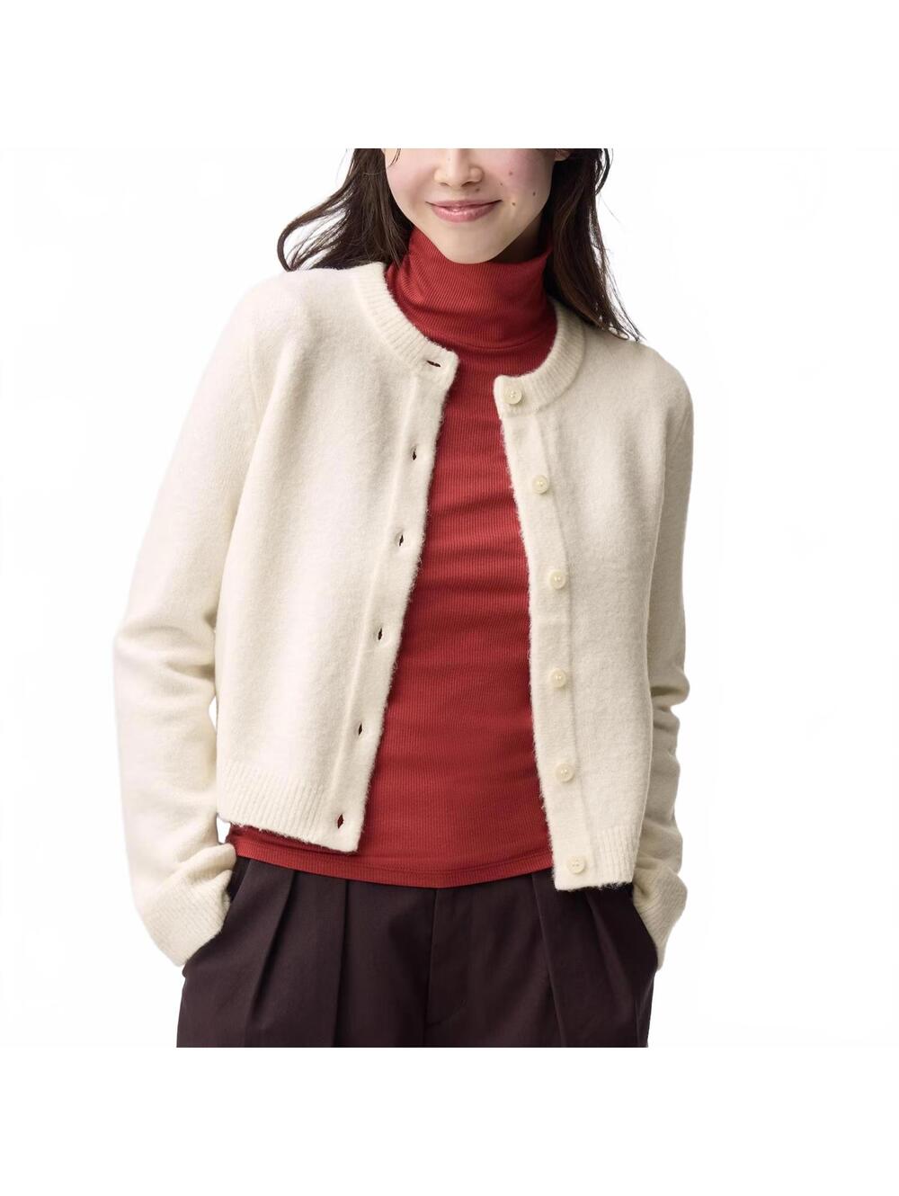 Uniqlo GU Puffy Touch Knit Crew Neck Cardigan NWT Natural Medium